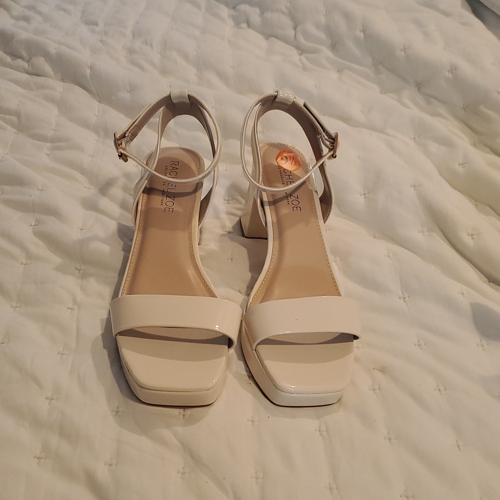 NWT RACHEL ZOE Beige Block Heel Square Toe Strappy Sandals size 9.5